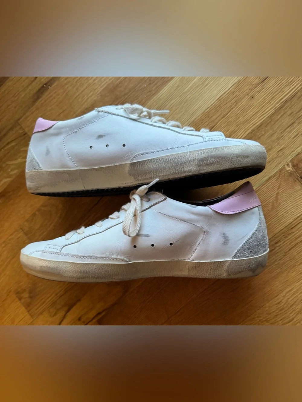 Golden Goose Super-Star White Leather Sneakers Pink and Silver Accents Sz 40 - Picture 6 of 16